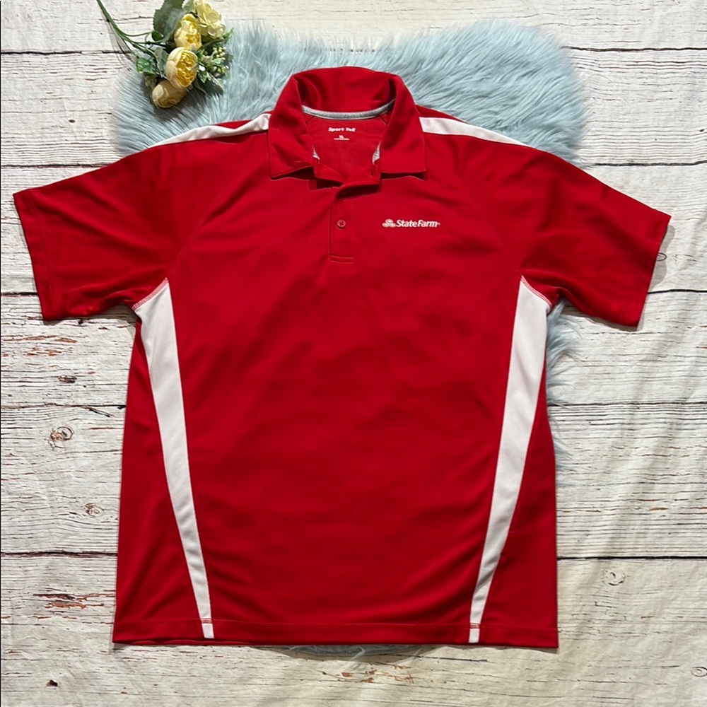 Sport Tek State Farm Red White Short Sleeve Polo Shirt sz XL